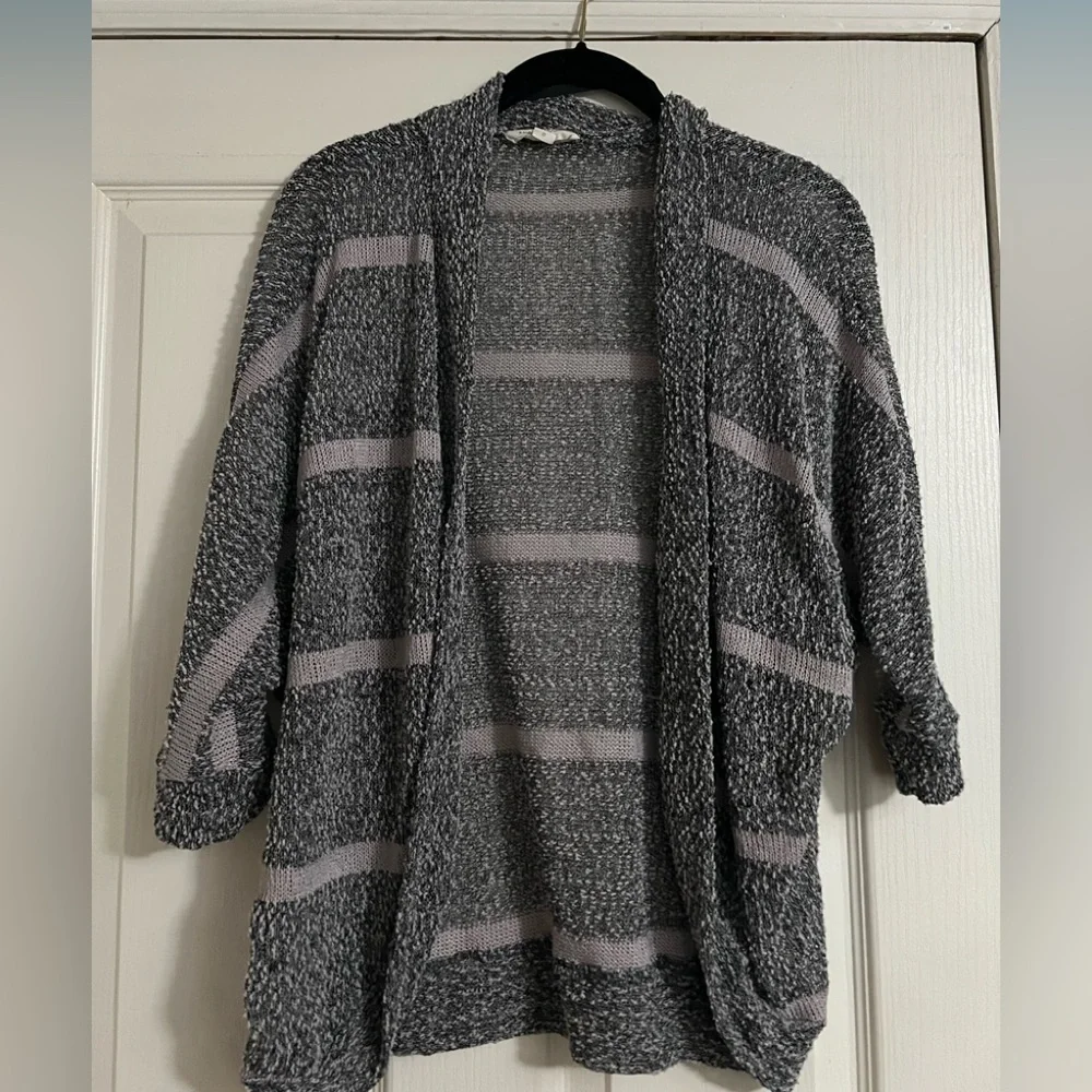 lightweight drapey semi sheer open front sweater three quarter sleeves - Picture 5 of 5